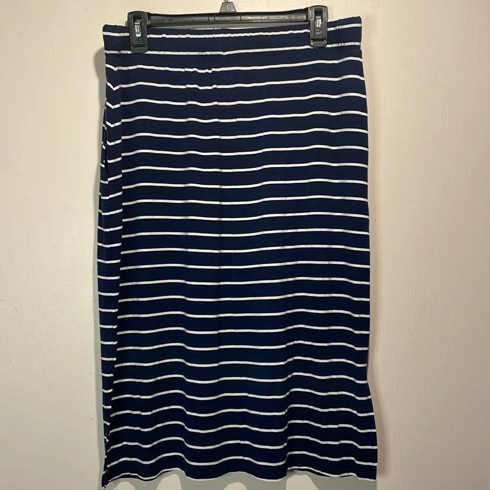St John’s Bay- Blue & White Nautical Knee Length Jersey Skirt Drawstring- Size L - Image 2