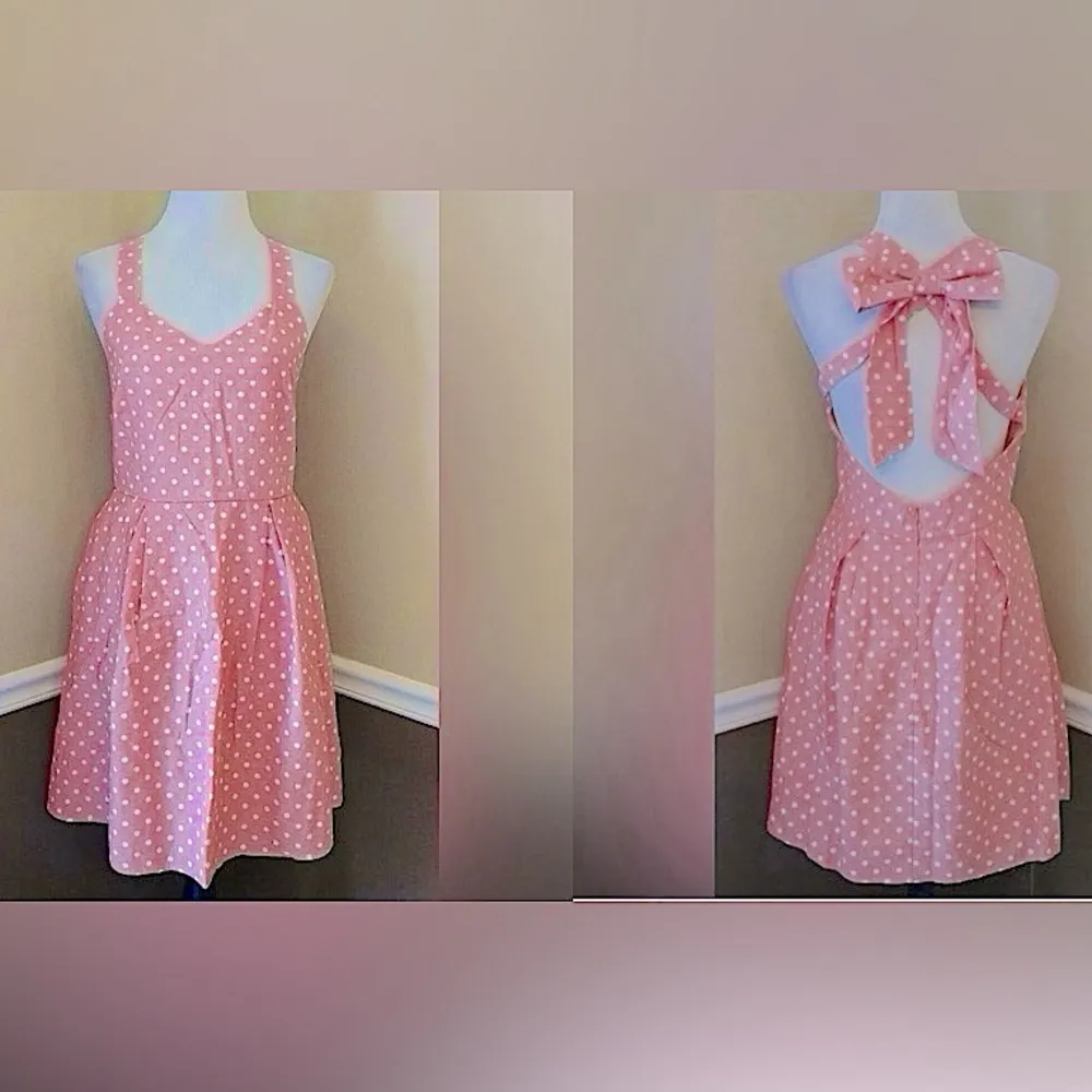 Pink & White Polka Dot Modcloth Dress Backless with Bow Peach Love California - Image 2