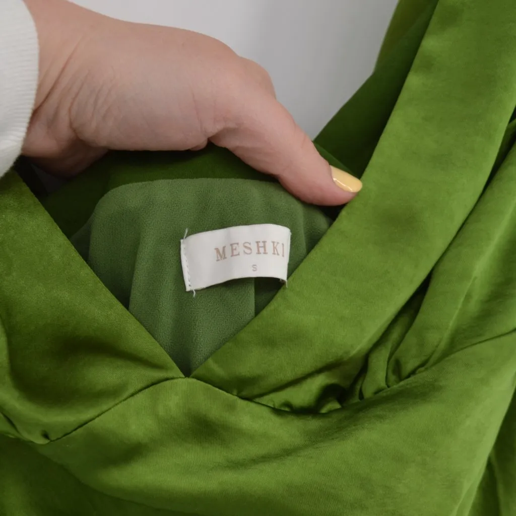 Meshki Nadia Satin V-Neck Slip Mini Dress with Cowl Back Emerald Green Women's S - Image 5