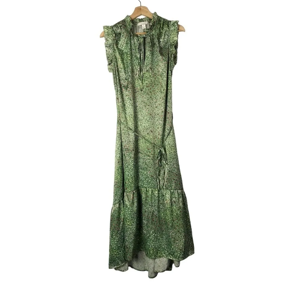 Fourteenth Place Alicia Sage Meadow Green Floral Satin Midi Dress S - Image 3