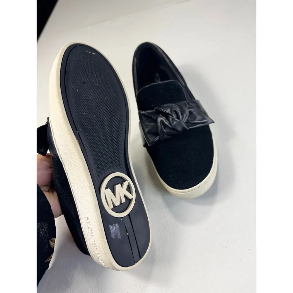 Michael Michael Kors Slip On Sneakers Bow Detail Black Suede Shoes Black Size 6.5 - Image 4