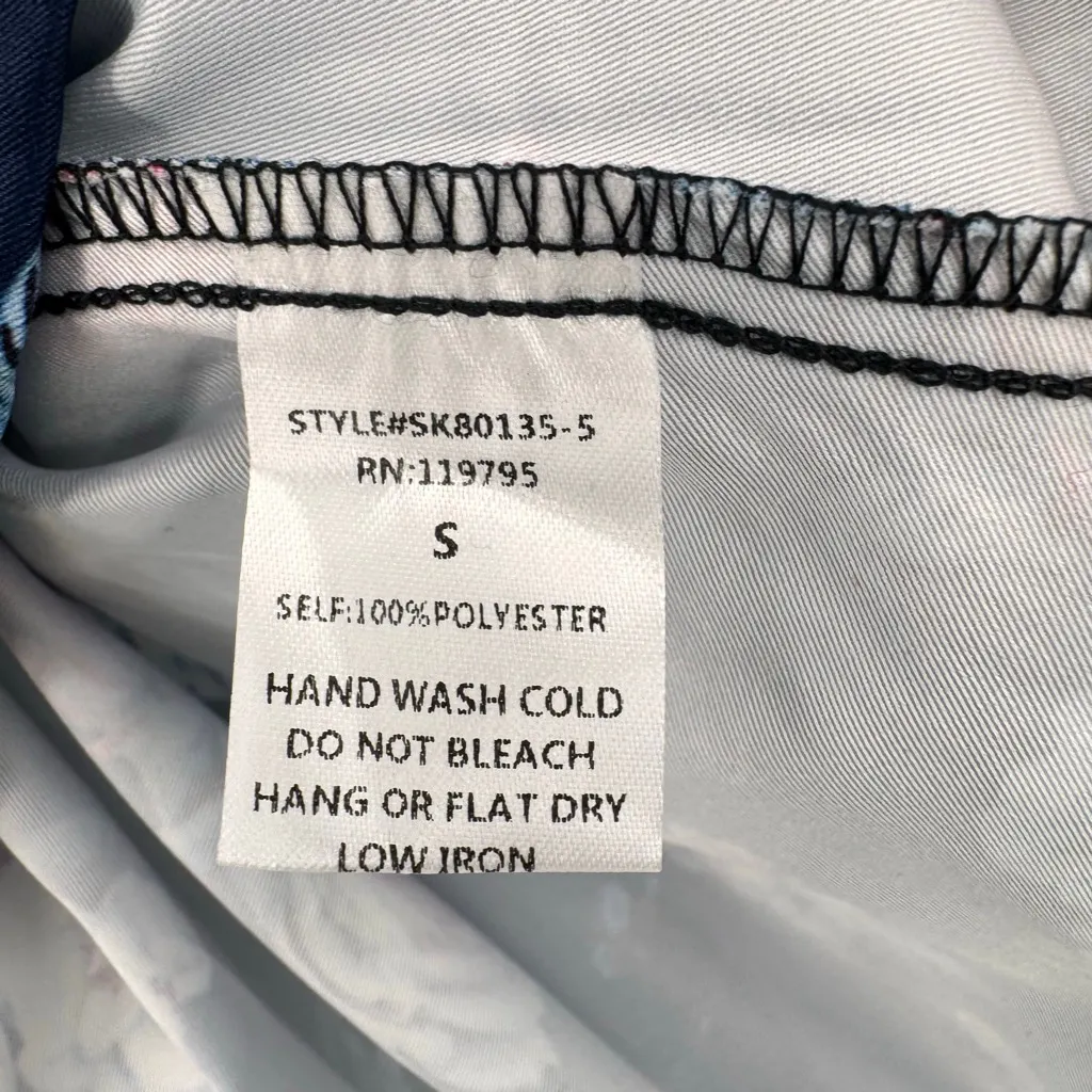 Navy Blue Satin A Line Skirt Flowers Squirrels Birds Butterflies Novelty Small - Image 6