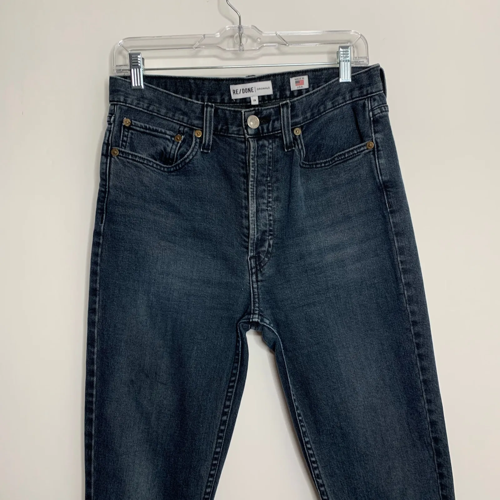 Re/Done Redone Jeans Raw Fray Hem Button Fly 721-3WHRAC Washed Black Womens 29 - Image 12