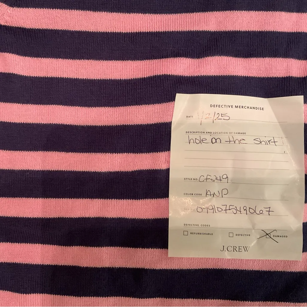 NWT J. Crew Navy Blue and Pink Striped Teddie Sweater Women’s 100% Cotton Sz S - Image 3