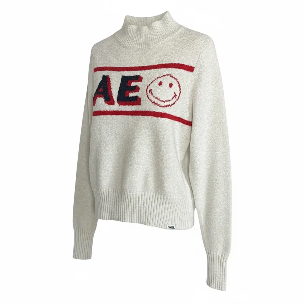 American Eagle Outfitters Cream and Red Turtleneck Sweater - Image 2