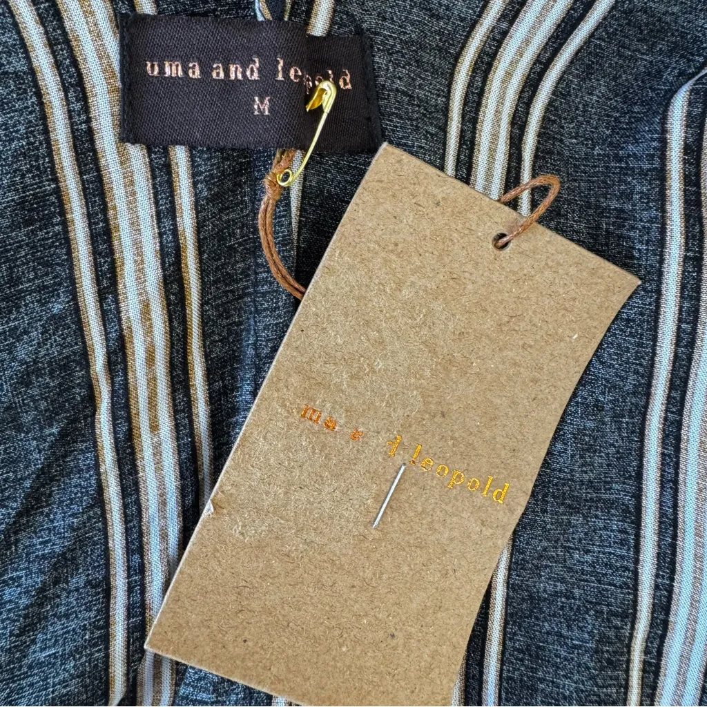 Uma & Leopold Black and Tan Striped Boho Draped Kaftan Caftan Dress Handmade Size M - Image 4