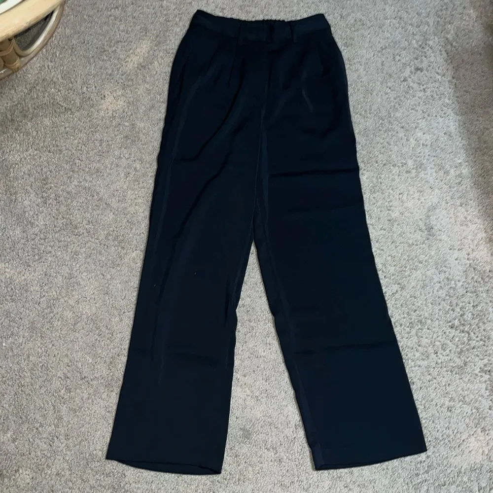 Quince Stretch Crepe Pleated Wide Leg Pants‎ Trousers Black 2 - Image 5