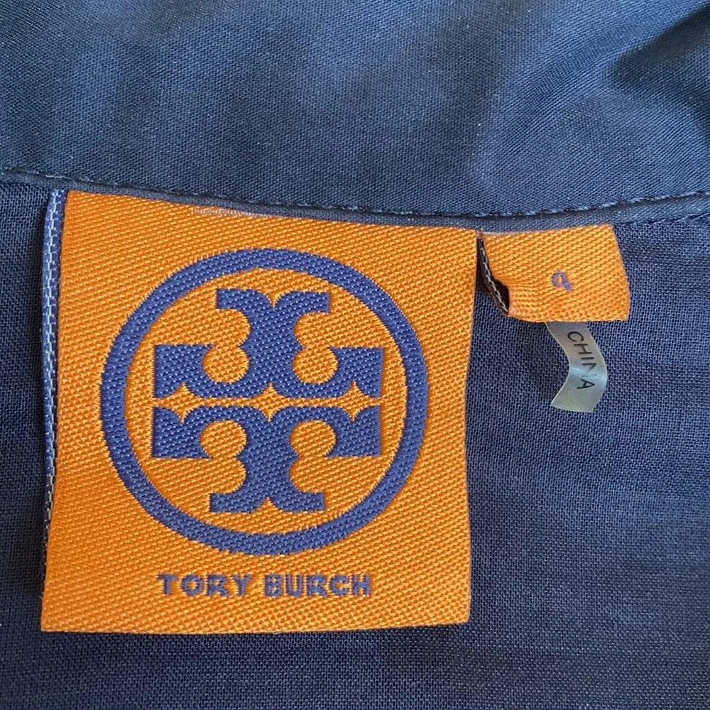 Tory Burch navy blue Liam eyelet sleeve button down top size 4 - Image 5