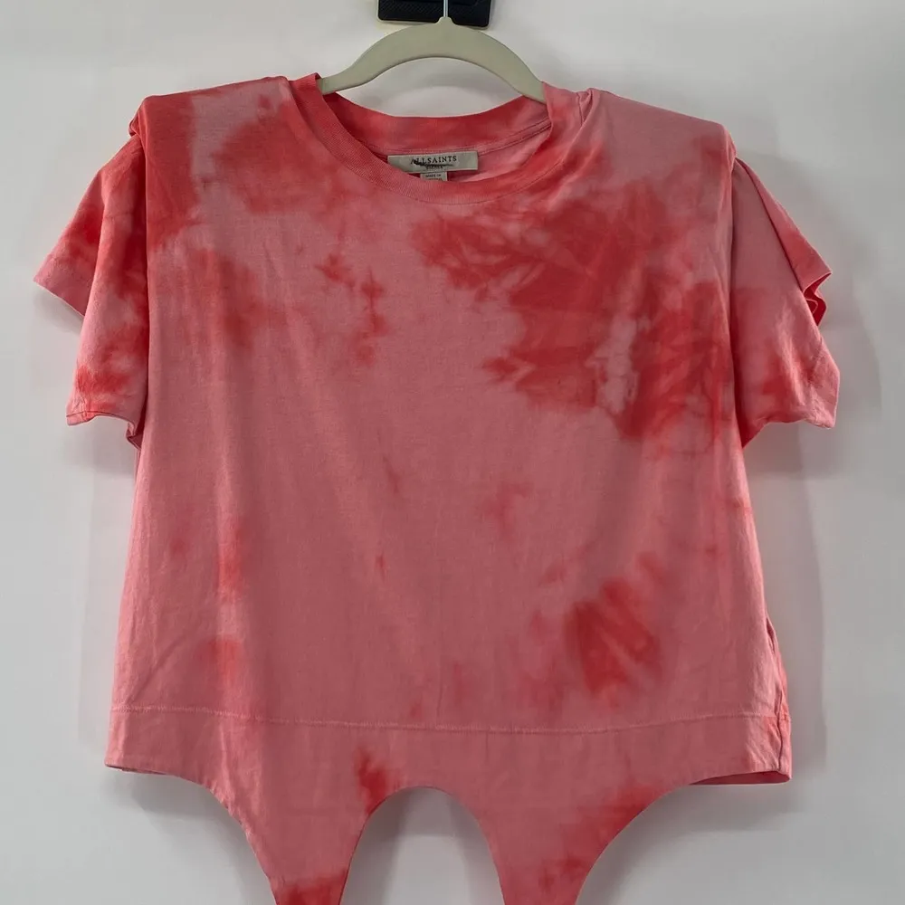 ALLSAINTS Spitalfields Coni Tie Dye T-shirt Red Shoulder Pad Tie Front NWT Small - Image 12