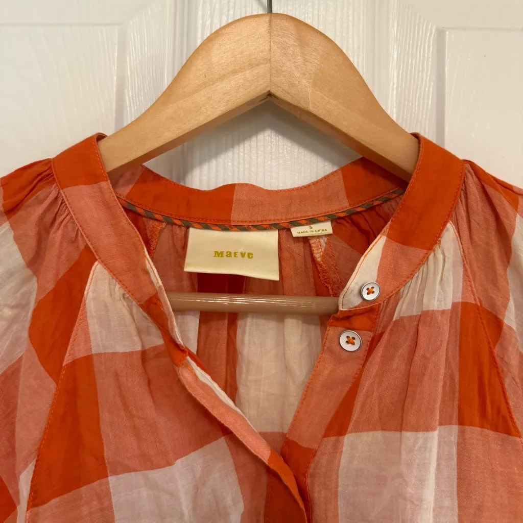 NWOT Maeve Anthropologie Butterfly Sleeve Big Gingham Check Button Up Blouse - Image 5