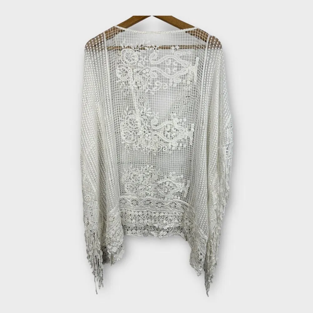 Womens size XL One Size Kimono Bohemian Crochet Lace Boho Coverup Festival White - Image 2