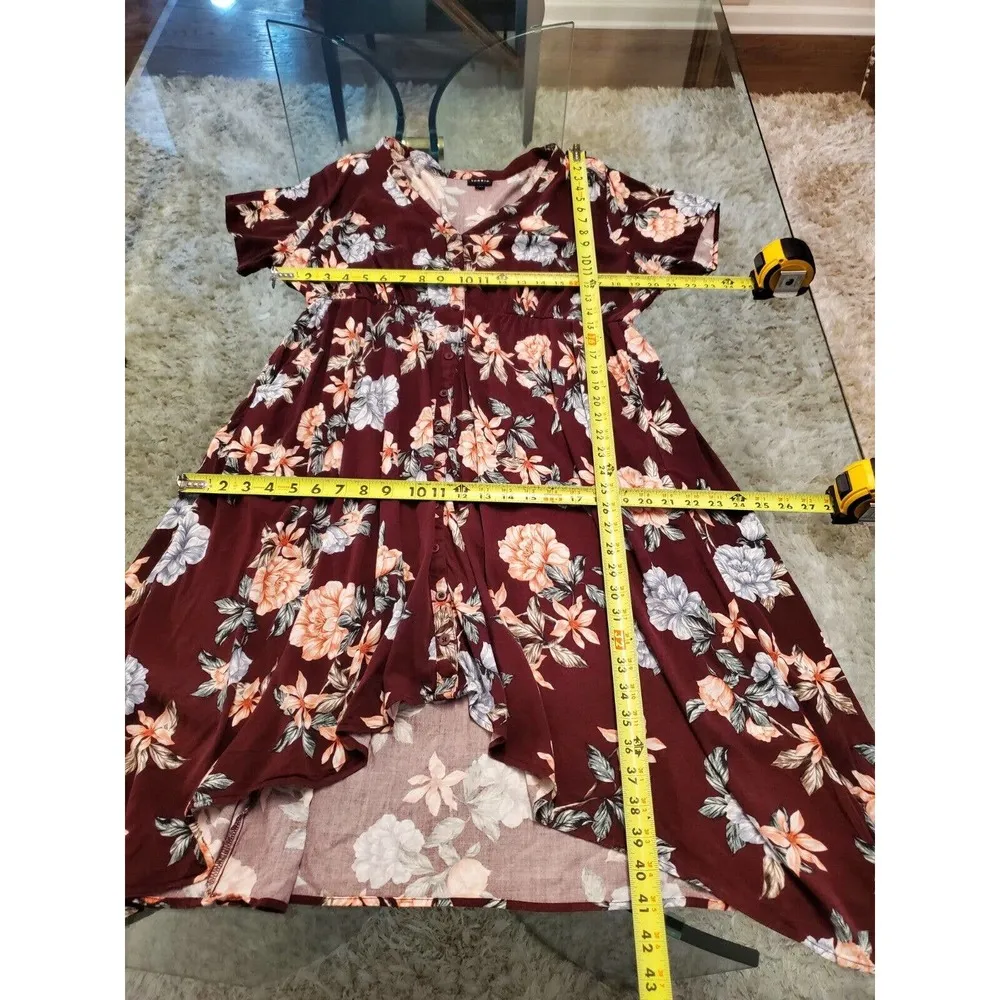 Torrid Women's Maroon Floral Polyester V-Neck Half Sleeve Knee Length Dress XL - Image 13