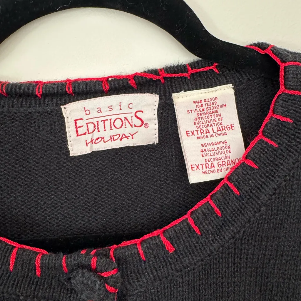 Vintage Basic Editions Christmas Sweater Women’s XL Black Embroidered Trees - Image 4