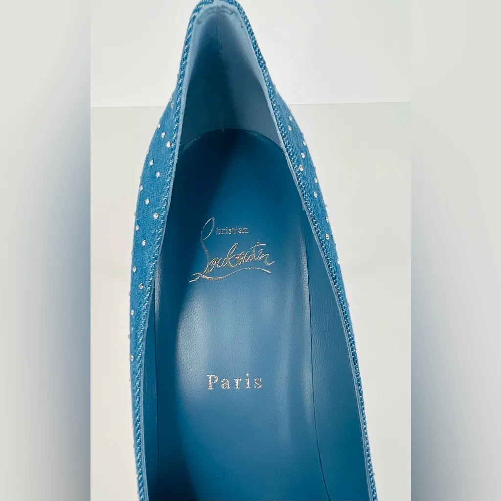 CHRISTIAN LOUBOUTIN Kate Plum Strass 85mm Crystal Blue Denim Pumps Size EU 41.5 - Image 10
