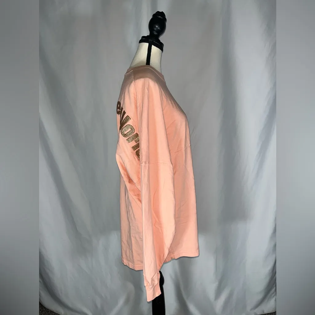 Walt Disney World Spirit Jersey Peach w/ Gold Glitter Long Sleeve Pink Size M - Image 4