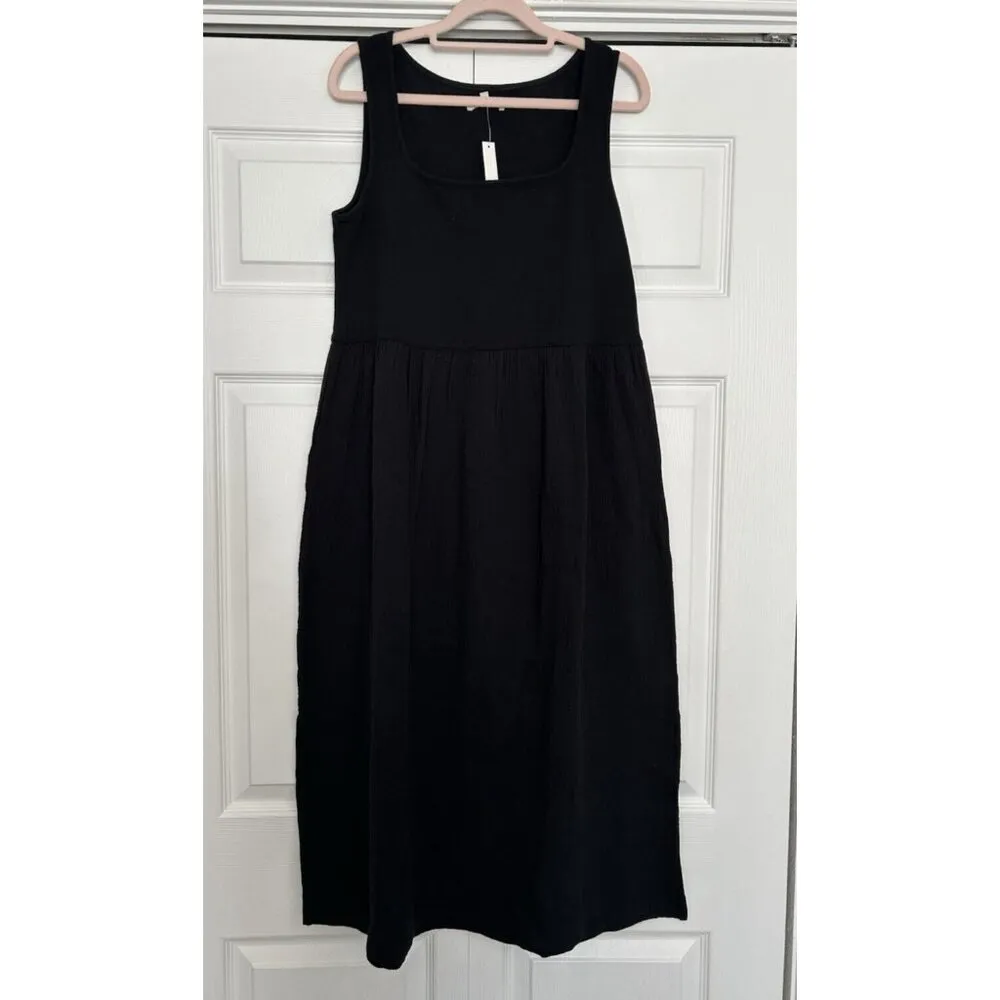 Madewell Knit Tank Cotton Midi Dress in True Black NK516 Size S - Image 4