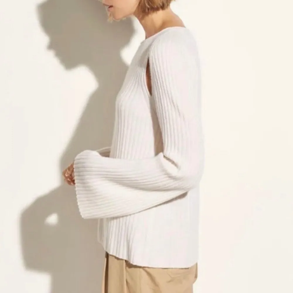 Vince Cashmere Flared Bell Sleeve Ribbed Knit Cutout Sweater in Cream Size XS‎ - Image 2