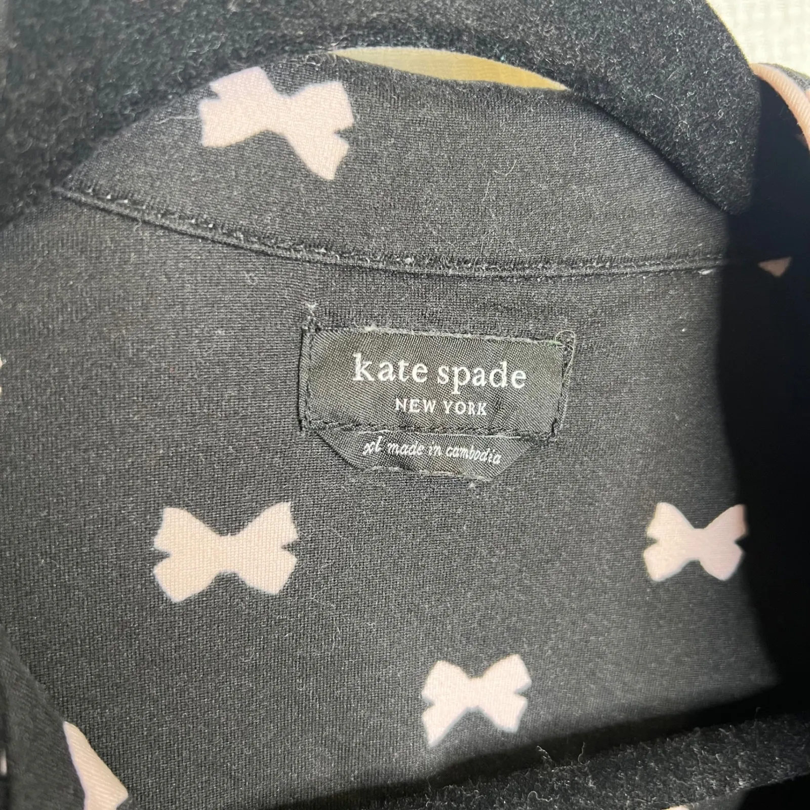 Kate Spade New York Women's Pajama Set Black Pink Bows Sleepwear Top Pants XL - Image 5