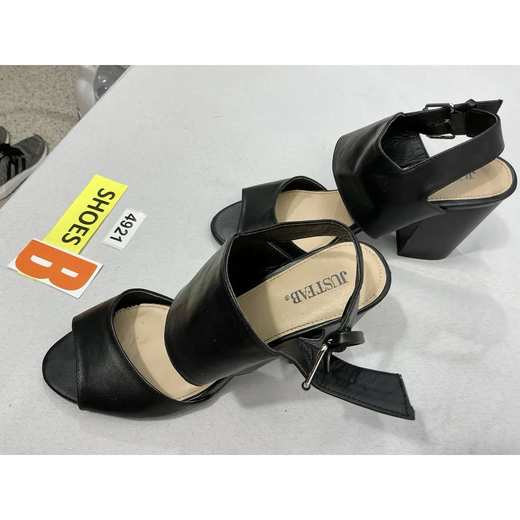 Womans Just Fab Kerston Sandals 8 Black Open Toe Strappy Buckle Close Block Heel - Image 3