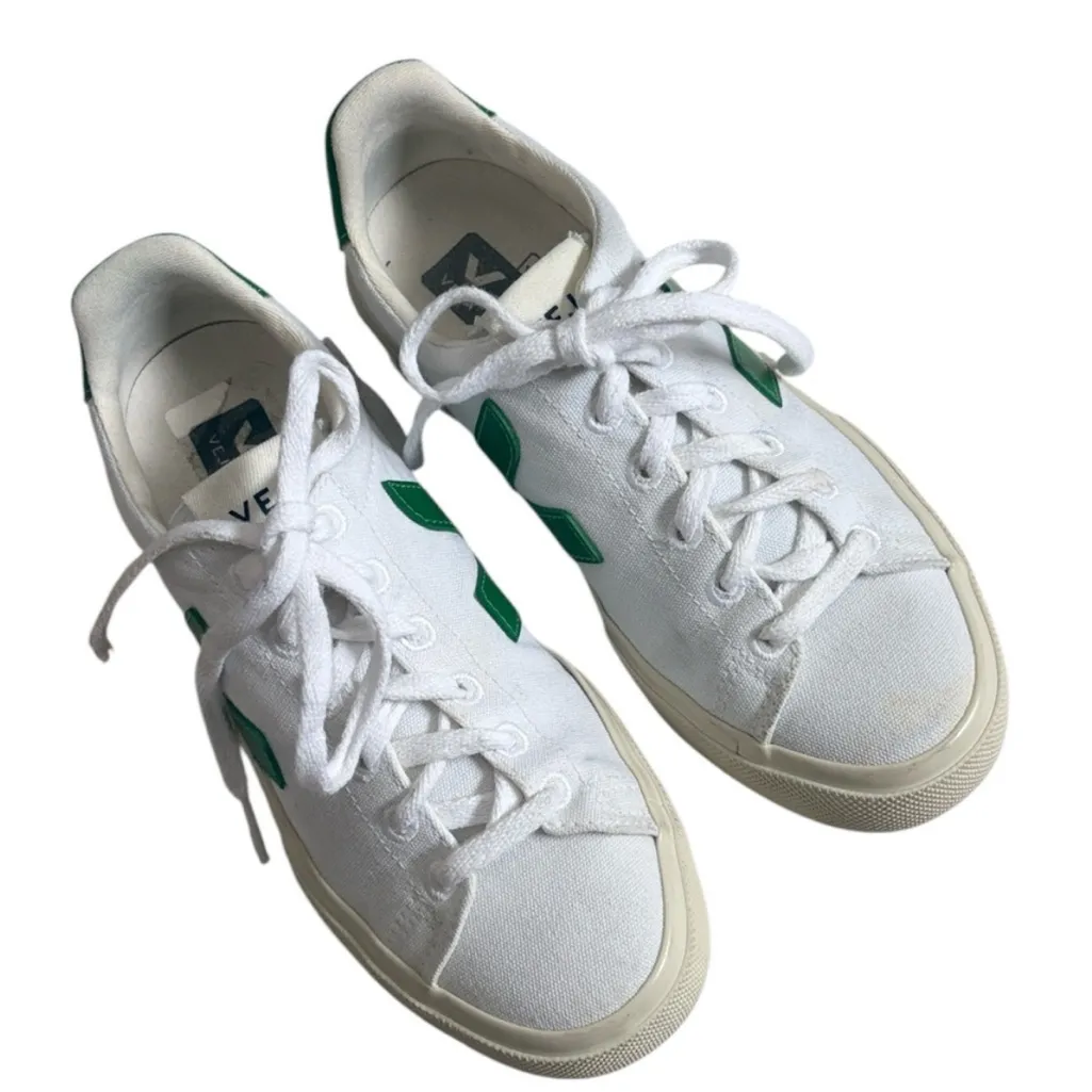 VEJA Canvas Sneakers White Green Size 6 - Image 2