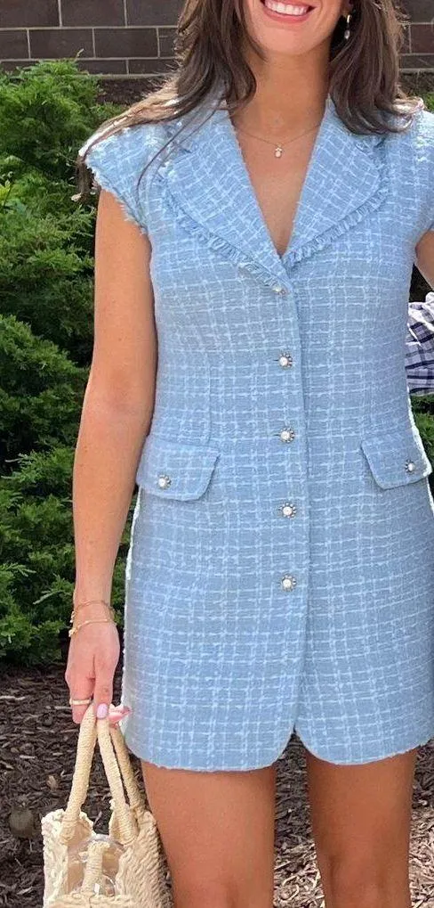 Blue Tweed Blazer Dress - Image 5