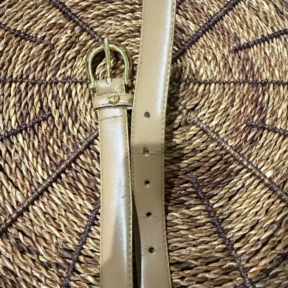 Etienne Aigner Nude Tan Skinny Belt L Thin Classic Leather Vintage Brass 38” Y2K Size L - Image 6