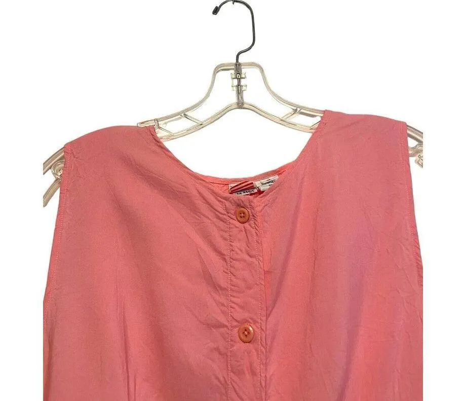 Vintage 1990s UFO Sleeveless Blouse Top Size Medium Pink Pleated Romantic Button - Image 3