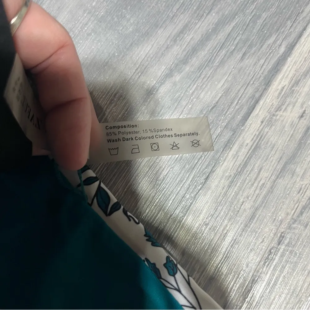 Zaful Teal Green White Floral Swim Suit Bikini Set; Medium - Image 4