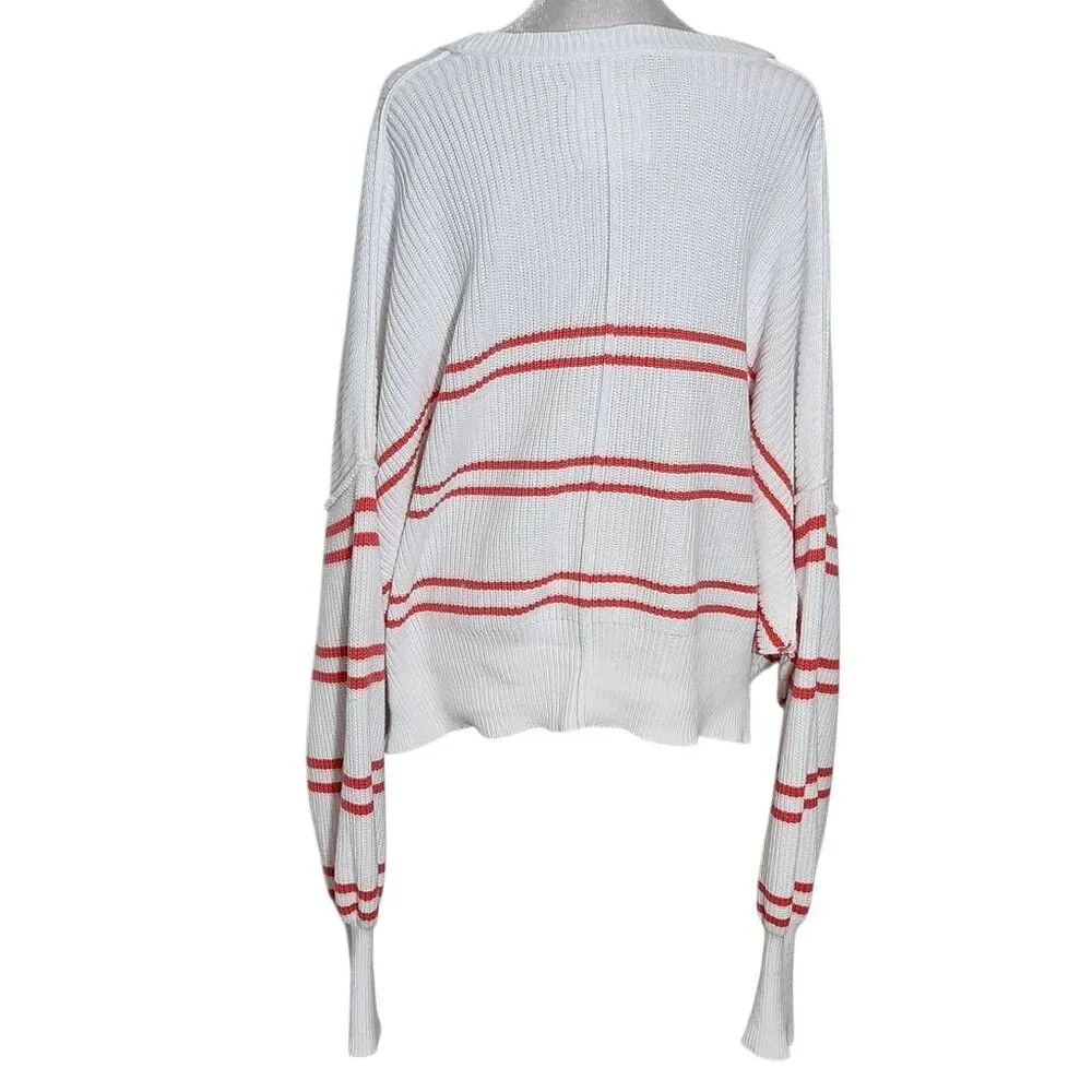 Aerie Pink and White Stripe Oversized Cropped Knit Sweater Size Large - Image 2
