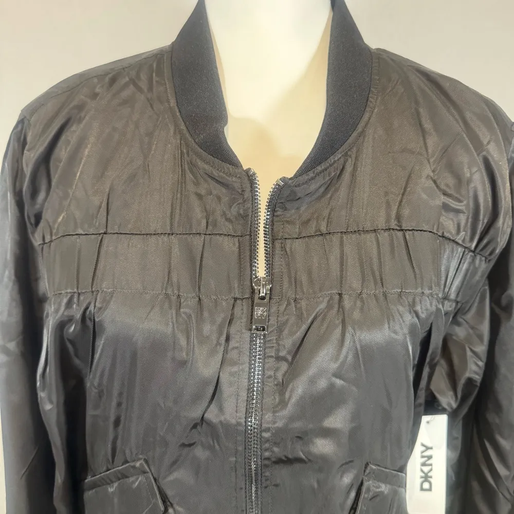 black organza sheen bomber jacket size large NWT - Image 4