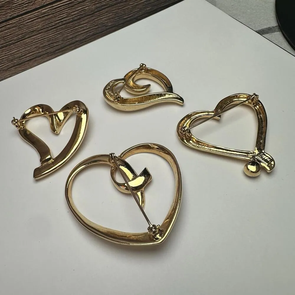 Heart Shape Lot Of 4 Hearts Brooch Pin Gold Tone 1 Trifari 1 Napier - Image 9
