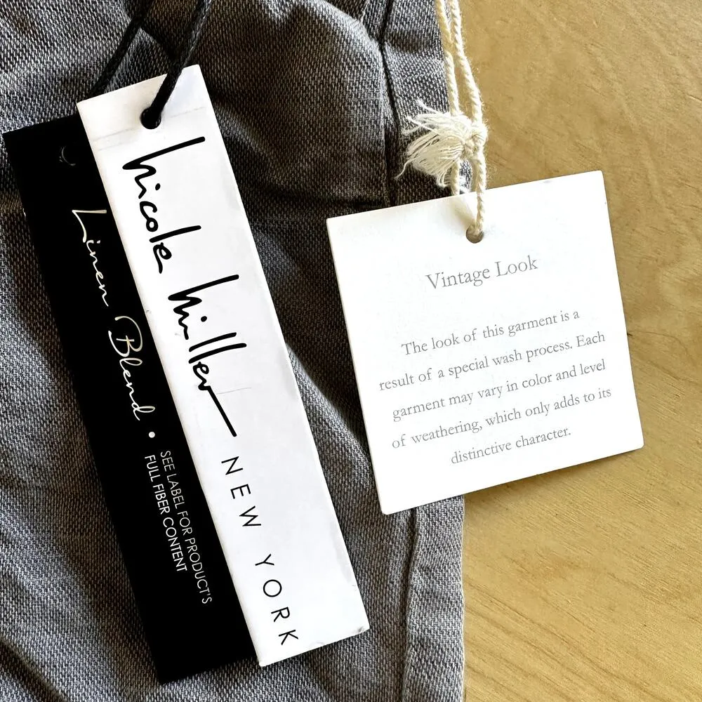 Nicole Miller Vintage Look Shorts Belted Pleated Linen Blend Gray 12 NWT - Image 2