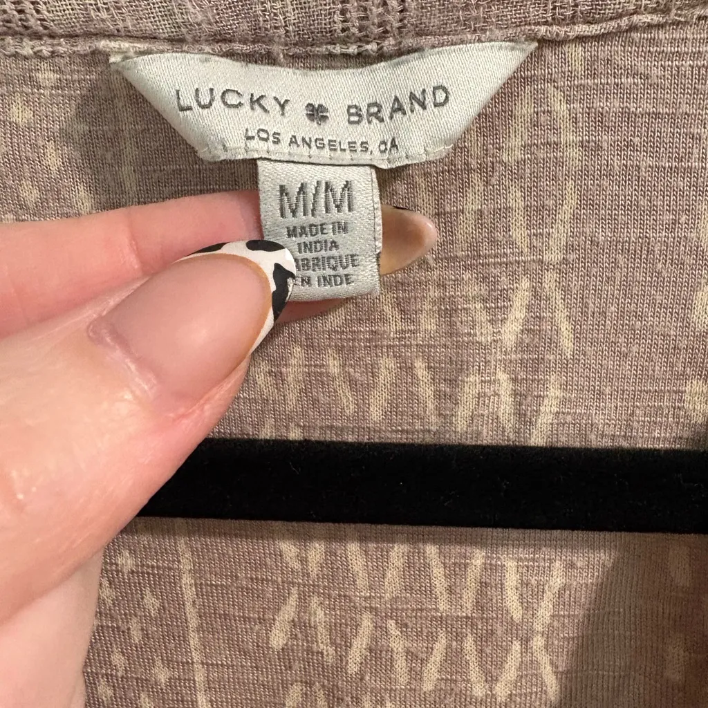 Lucky Brand Boho Lightweight‎ Button-Front V-Neck Top Neutral Stripe - Image 3
