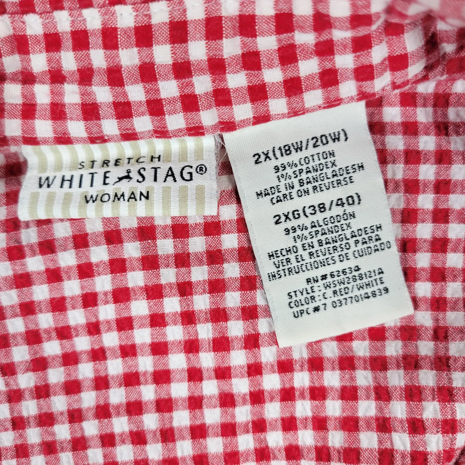 Vintage White Stag Shirt Capri Set Womens 2XL Red Gingham Button Down Pockets - Image 2
