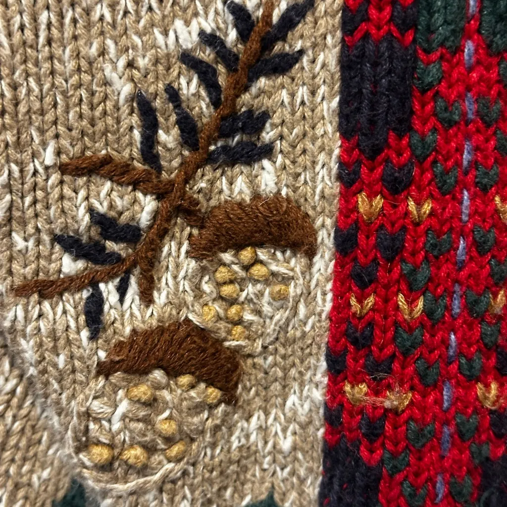 Northcrest holiday cardigan sweater. Knit size L plaid Birds Red Size L - Image 3