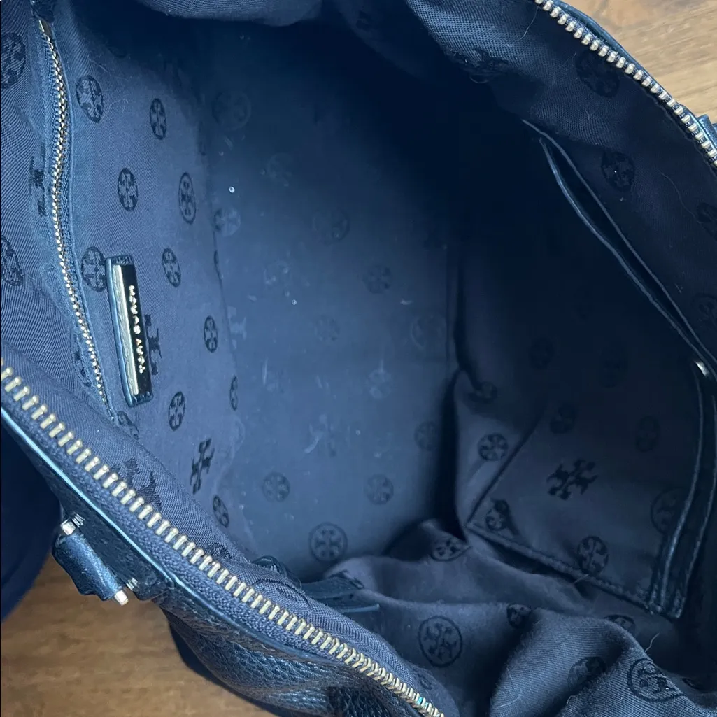 Tory Burch Bombe T Black Leather Double Handle Satchel - Image 8