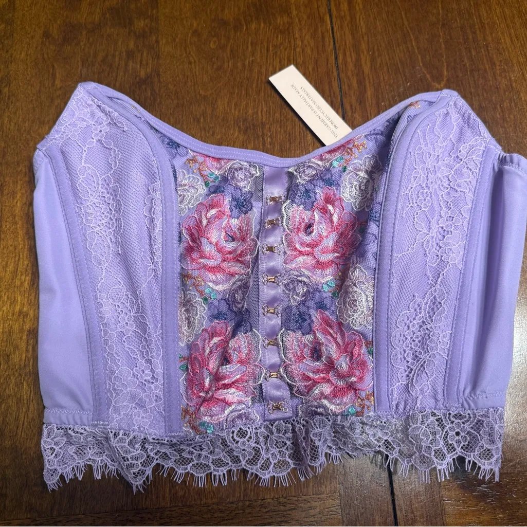 NWT Victoria's Secret DREAM ANGELS Floral Embroidery Purple Strapless Corset Top - Image 4