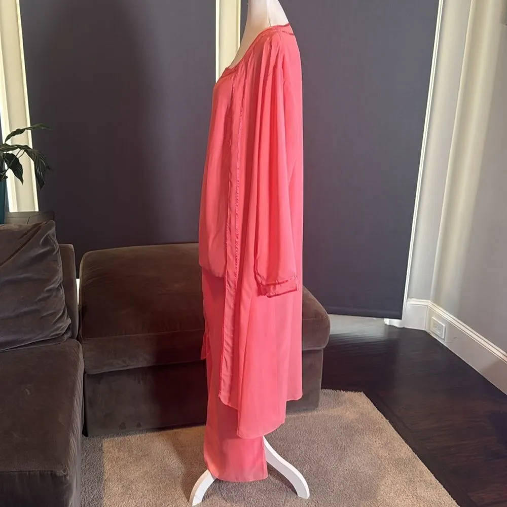 Women’s Chiffon 3 Piece Pants Suit Long Jacket Formal Party Wedding Size 16 NEW Pink - Image 5