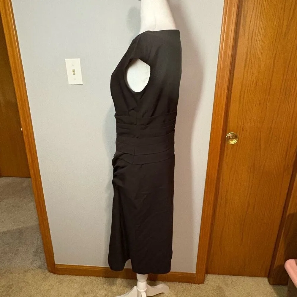 Escada side ruched wool blend cap sleeve dark brown/black dress size EU36 or S Brown - Image 3