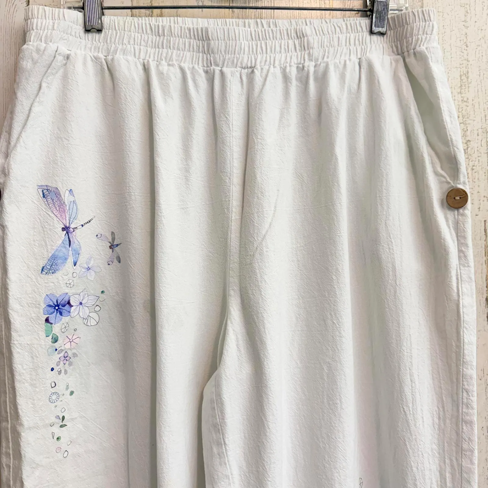 Noracora Women's 3XL White Casual Elastic Waist Pants Lightweight Beach Floral Size undefined - Image 11