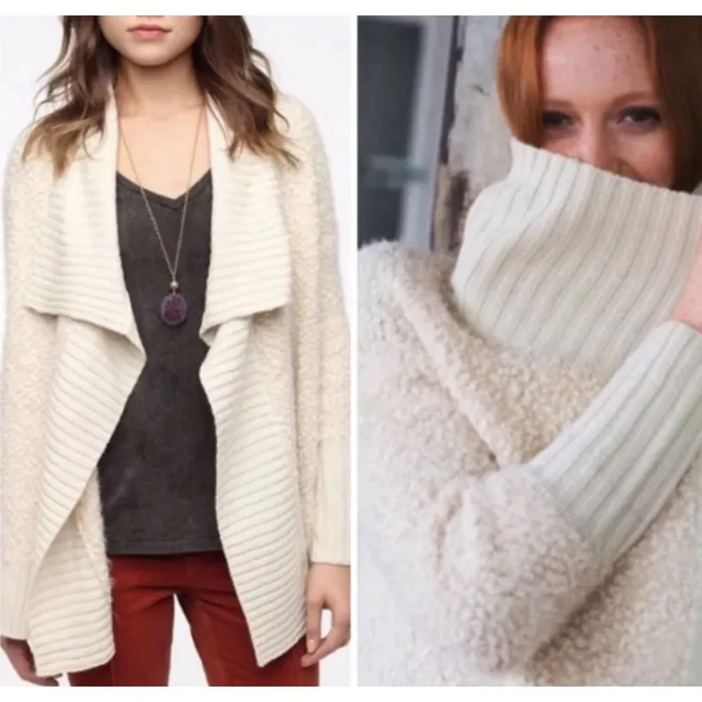 Anthropologie Staring At Stars Black Nubby Boucle Waterfall Cardigan Cozy Size M - Image 2