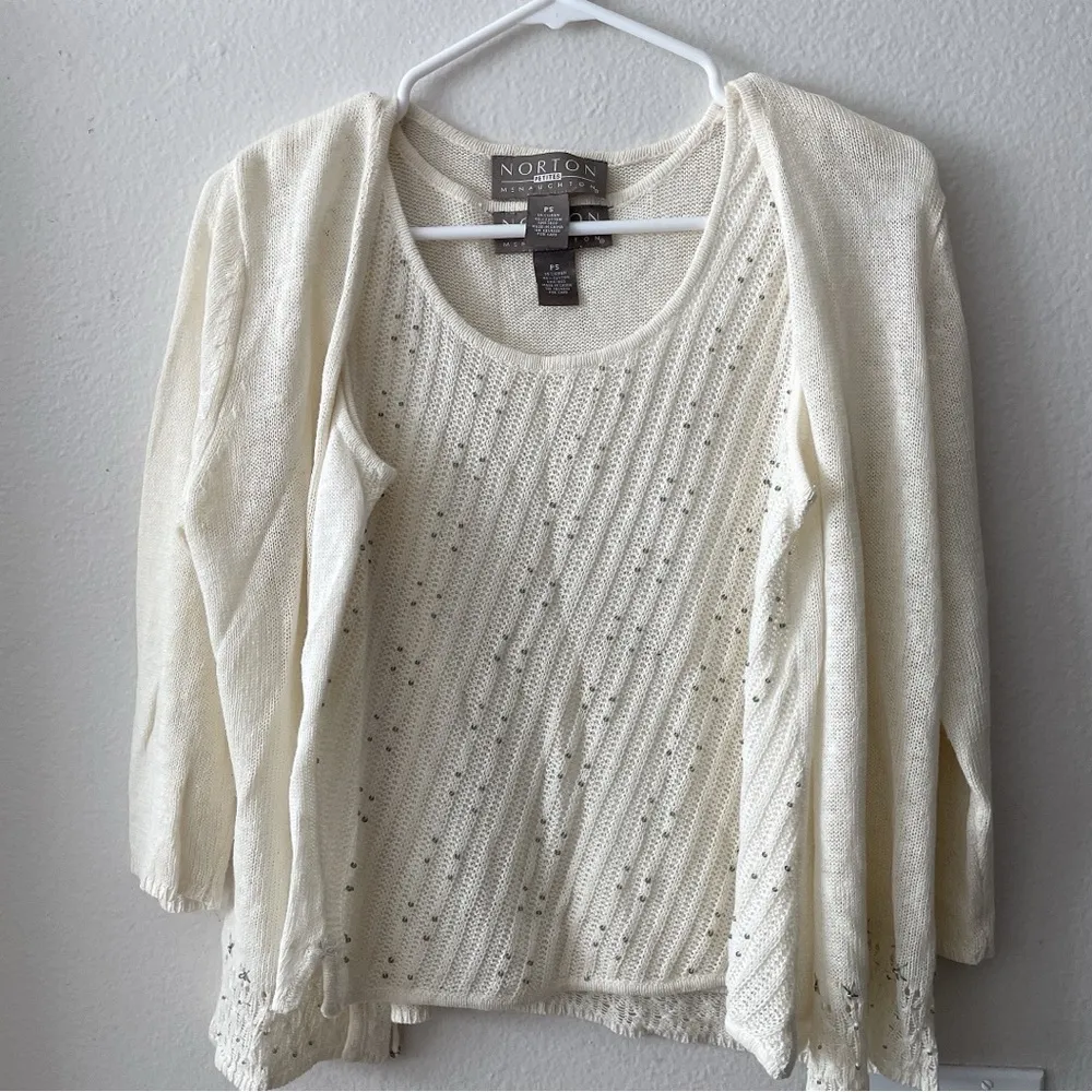 Cream Knit tank top Cardigan Sweater 2pcs set - Image 4