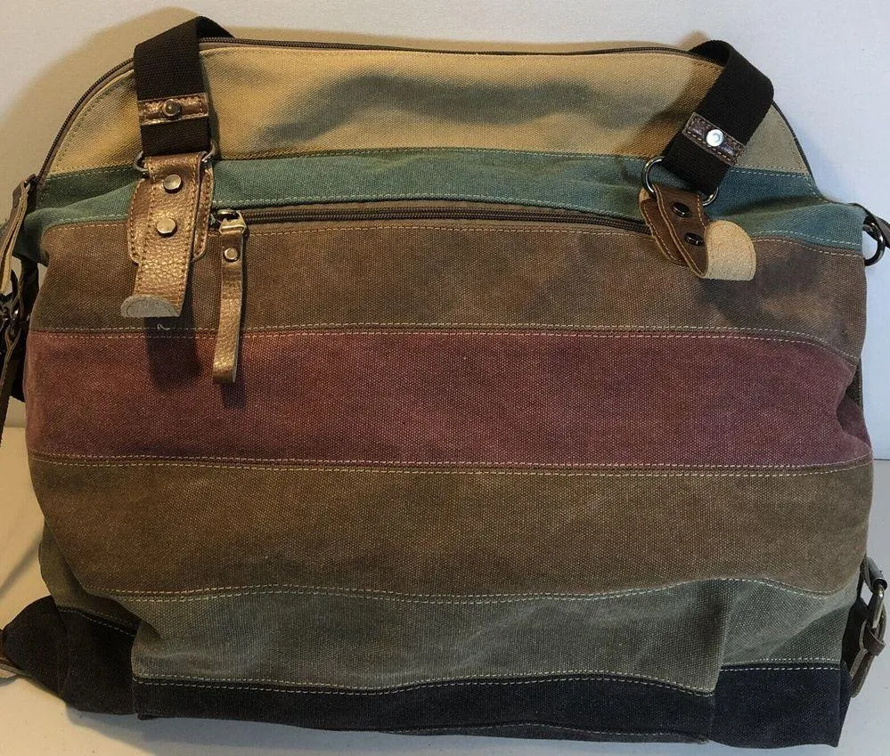 Winkine Multi Colored Striped Hand Bag Tote Double Handle Shoulder Purse X Large - Image 3