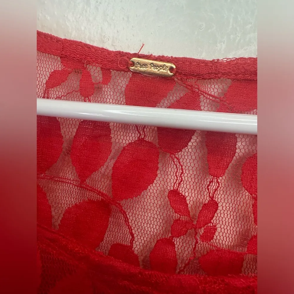 Free People Women’s Floral Mesh‎ Lace Red Dress Size S - Image 7