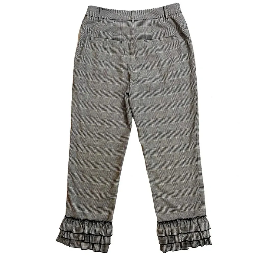 Club Monaco Plaid Cropped Ruffle Hem Pants - Image 4