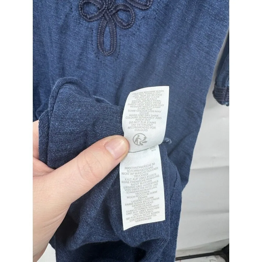 Boden Reanna Jersey Mini Dress‎ Women 6L Indigo Embroidered Bohemian Feminine Blue Size 6 - Image 5