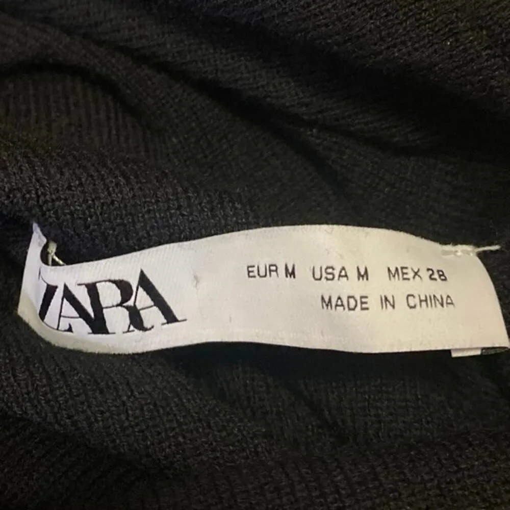 Zara Women's Black Wool Knit Long Sleeve Cowl Neck Slim Fit Sweater Top Size M - Image 4