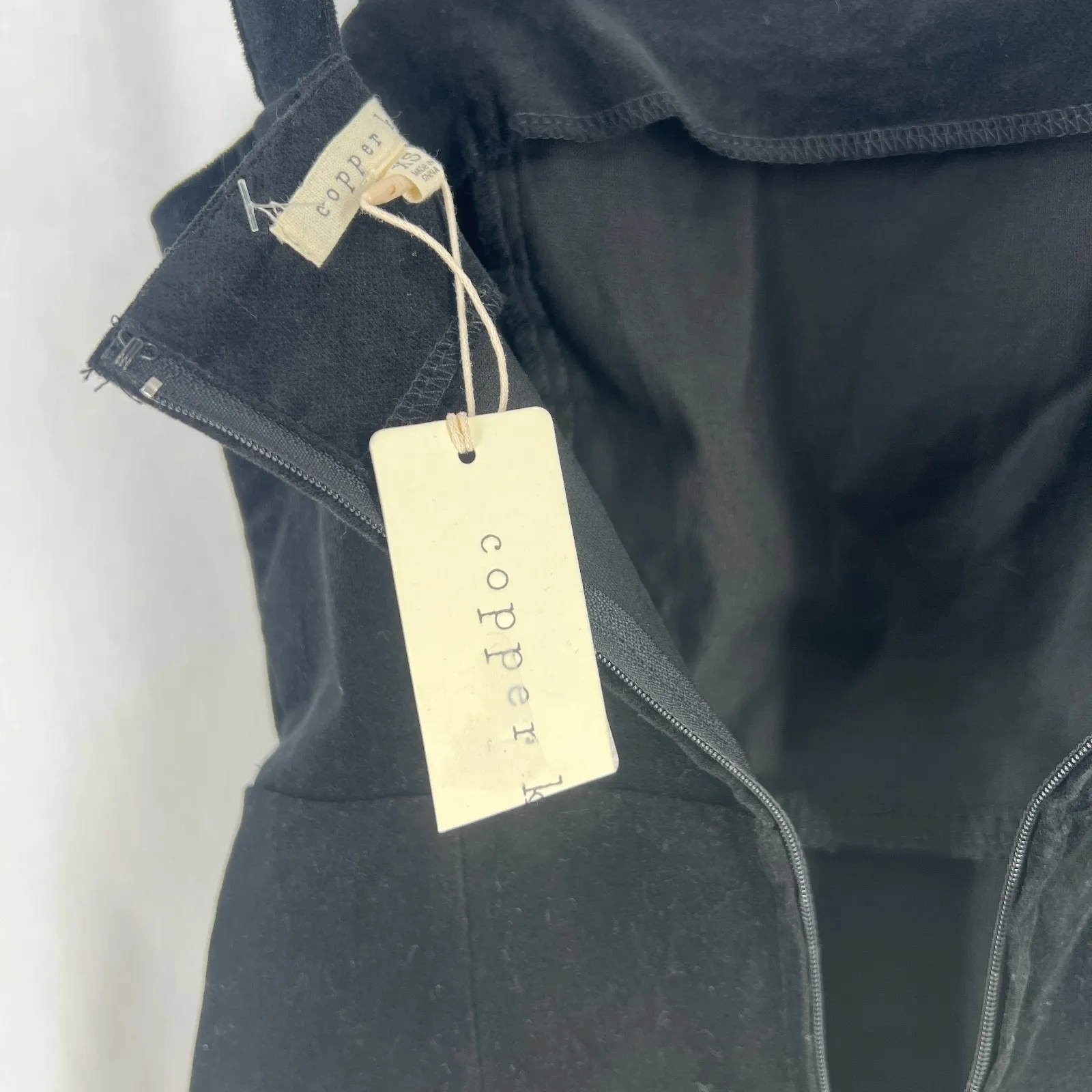 Copper Key Mini Dress Women XS Black Velvet Front Slit Wide Strap Back Zip - Image 13