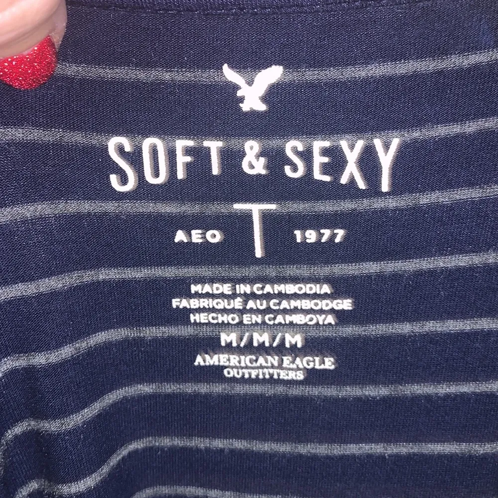 American Eagle  soft & sexy blue striped long sleeve top - Image 6