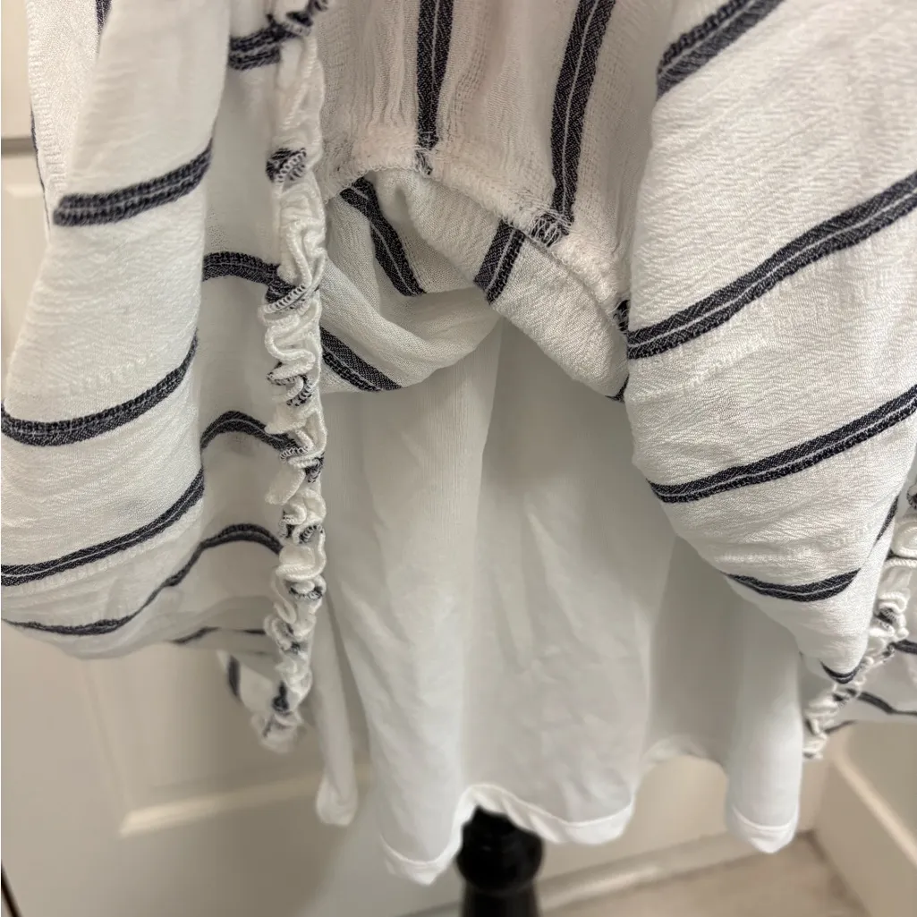 American Eagle Tiered Striped Dress Flowy Boho Tie Front Knee Length Black/White - Image 5